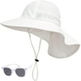 thumbnail image 1 of Baby Sun Hat Toddler Kids Boys Girls Wide Brim Beach Hats with Sunglasses UPF 50+ Plain Caps with Neck Flap, 1 of 7