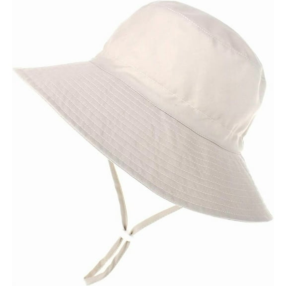 Baby Sun Hat UPF 50  Wide Brim Bucket Hat - Adjustable Infant Toddler Sun Protection for Beach & Outdoor (Beige,0-8 Months)