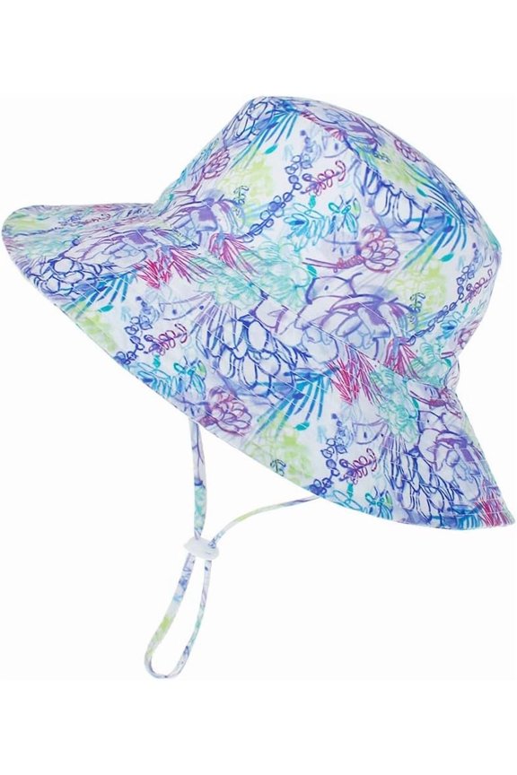 Baby Sun Hat UPF 50+ Wide Brim Bucket Hat - Adjustable Infant Toddler Sun Protection for Beach & Outdoor (Colorful Printed,0-8 Months)