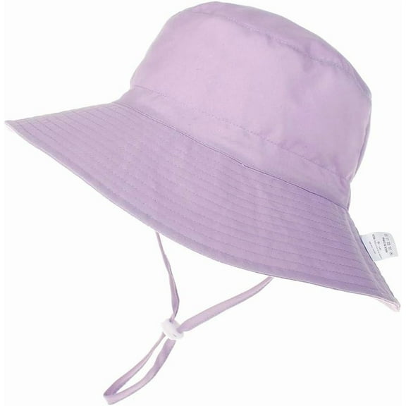 Baby Sun Hat UPF 50  Wide Brim Bucket Hat - Adjustable Infant Toddler Sun Protection for Beach & Outdoor (Light Purple,0-8 Months)