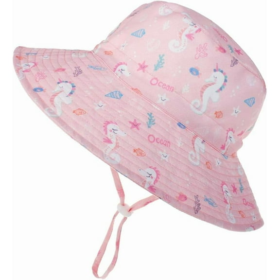 Baby Sun Hat UPF 50  Wide Brim Bucket Hat - Adjustable Infant Toddler Sun Protection for Beach & Outdoor (Printed Pink,2-6 Years)