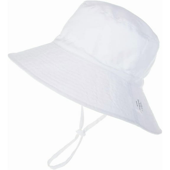 Baby Sun Hat UPF 50  Wide Brim Bucket Hat - Adjustable Infant Toddler Sun Protection for Beach & Outdoor (White,6-24 Months)