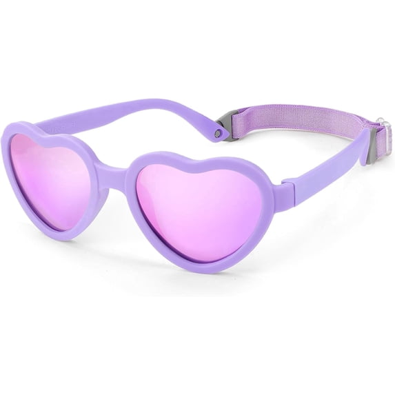 Baby Sunglasses with Strap Adjustable, Heart Shaped UV Protection Polarized Flexible Sunglasses for Toddler Infant Age 0-36 Months 0-3 Years