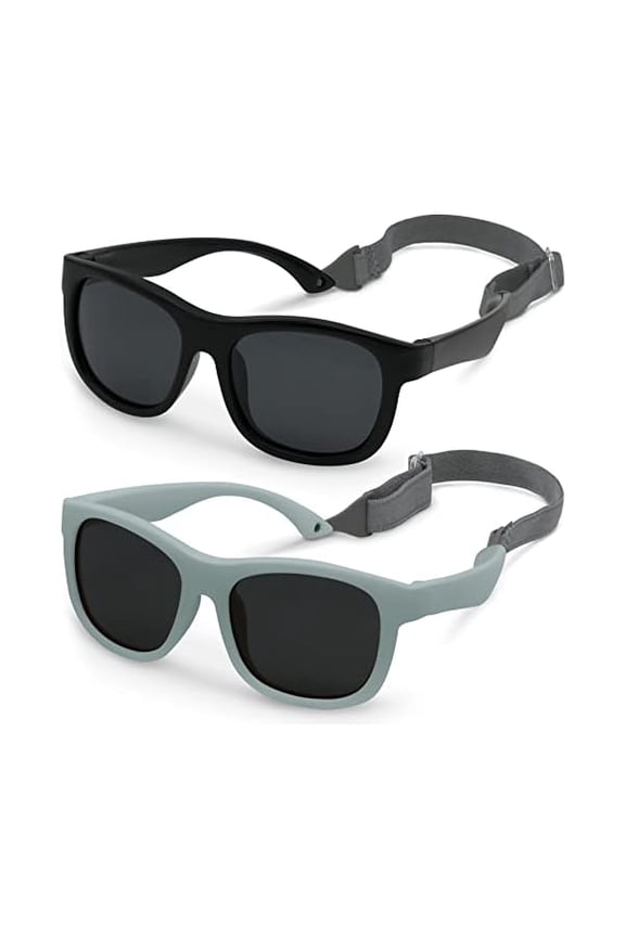 Baby Sunglasses with Strap - Polarized Flexible Toddler Sunglasses 2 Pack 0-24 Months