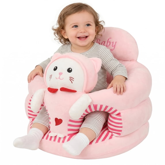 Baby Support Sofa,Support Chairs for Sitting Up, Seats Designed for Infants Aged 3-12 Months, Baby Sit Up Chair Sofa, Plush Babies Learning to Sit Chair, Pink Cat