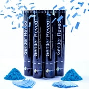 Baby Surprise Co. Gender Reveal Confetti Cannon - 4 Blue - Powder Smoke with 100% Non-Toxic, Food-Grade Corn Starch - Safe and Easy Clean Air Party Popper - Big and Bright Explosion for Photo Effect