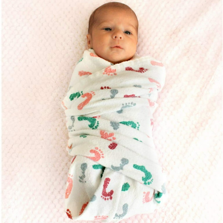 Baby Swaddle Blanket for Newborns Original Baby Footprint Design 3 Pack