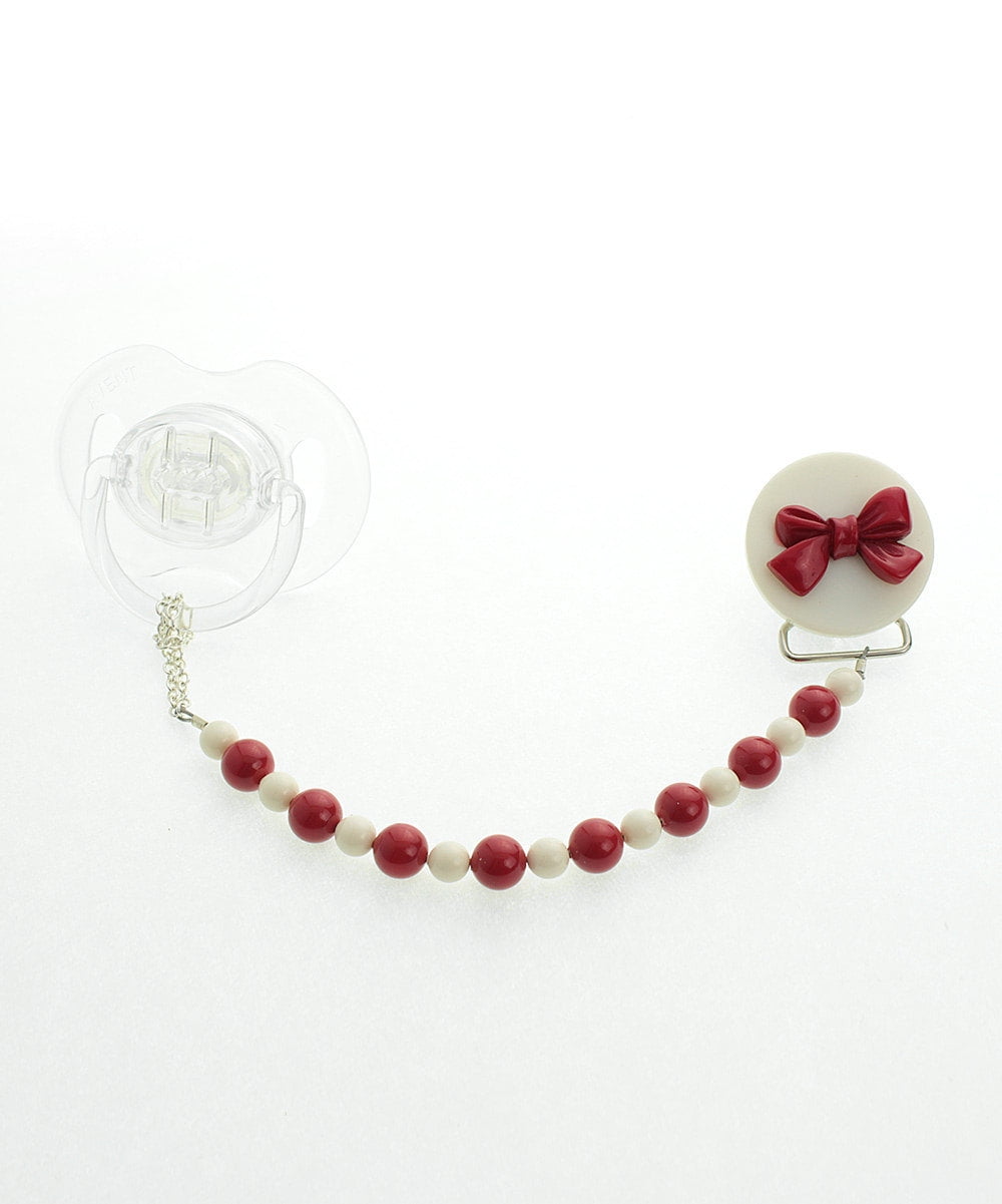 Baby Swarovski Pearls Pacifier Clip with Bow