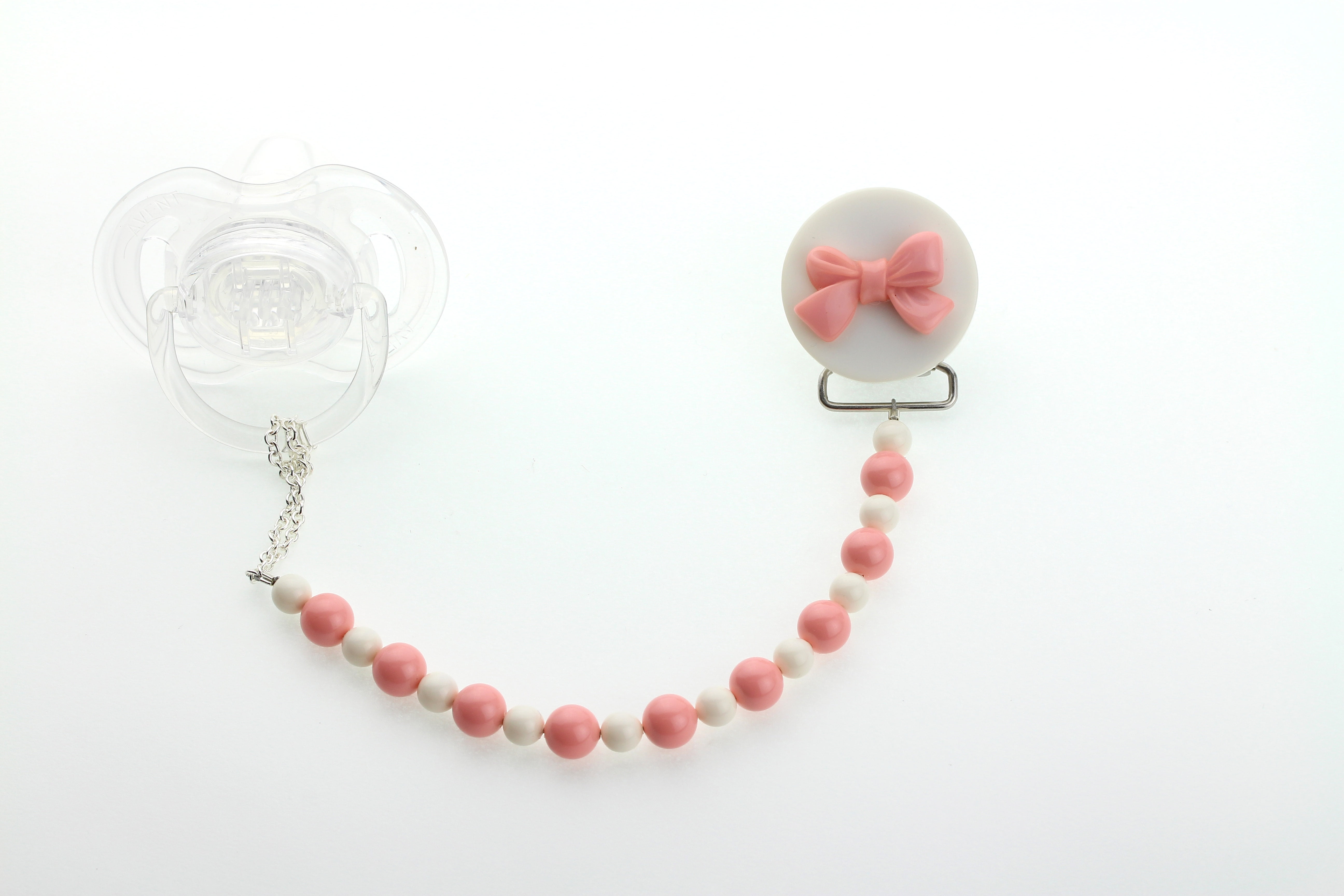 Baby Swarovski Pearls Pacifier Clip with Bow