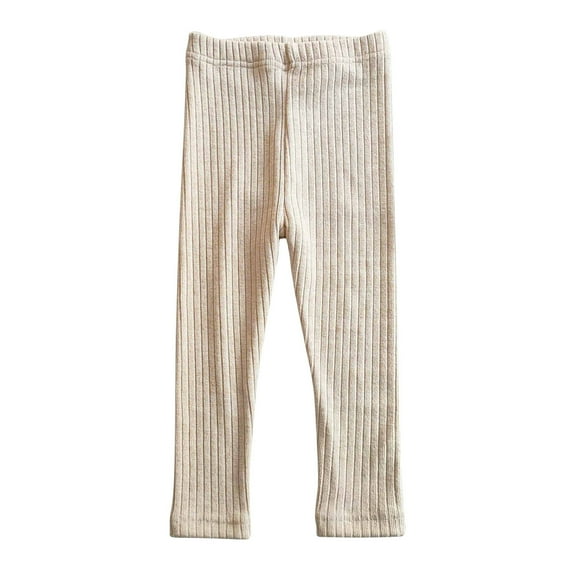 Baby Sweat Pants Fall Winter Girls Elastic Pants Fashion Solid Color Brushed Warm Casual Plush Leggings New Full Length Pants Leggings Beige 6-7T