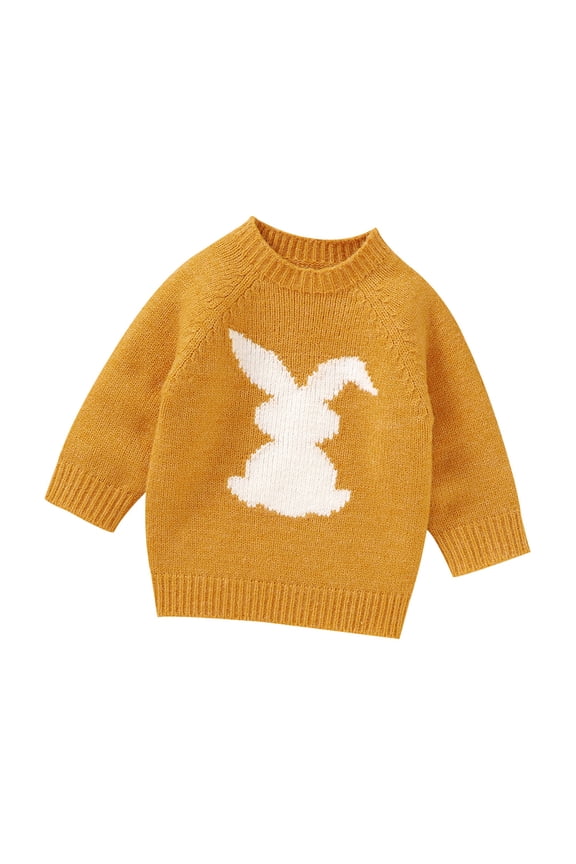 Baby Sweater Easter Bunny Rabbit Pattern Knitted Pullover Top Long Sleeve Warm Outfit for Unisex Yellow 9 Months-12 Months