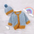 thumbnail image 1 of Baby Sweater Knitted Newborn Girl Top + Hat Fashion Stripe Pompom Infant Boy Clothing Cardigan Outerwear Long Sleeve Autumn 2PCS, 1 of 5