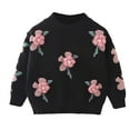 thumbnail image 1 of Baby Sweater Toddler Girls Winter Long Sleeve Embroidered Flower Knitting Warm Fall Clothes Top Sweatshitr Black 12 Months-18 Months, 1 of 3
