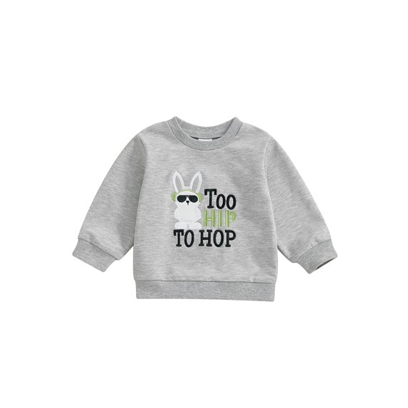Baby Sweatshirt Easter Bunny Embroidery Round Neck Long Sleeve Tops for Toddler, 6M-3T