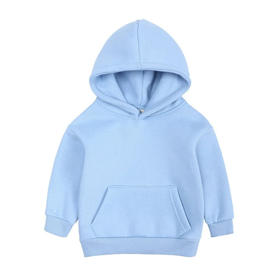 Baby Sweatshirt Kids Solid Color Plus Warm Hooded Pullover Tops Coat Girls Hoodies Light Blue 130