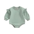 thumbnail image 1 of Baby Sweatshirt Romper 3 6 12 18M Ruffle Long Sleeve Round Neck Solid Color Bodysuit Infant Fall Outfit, 1 of 10