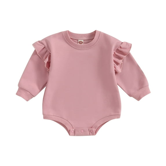 Baby Sweatshirt Romper 3 6 12 18M Ruffle Long Sleeve Round Neck Solid Color Bodysuit Infant Fall Outfit