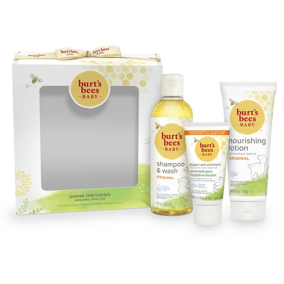 Baby Sweet Memories Set by Burts Bees for Kids - 4 Pc 8oz Baby Shampoo and Wash, 6oz Baby Nourishing Original Lotion, 3oz Baby Diaper Rash Ointment, 0.8oz Baby Buttermilk Soap