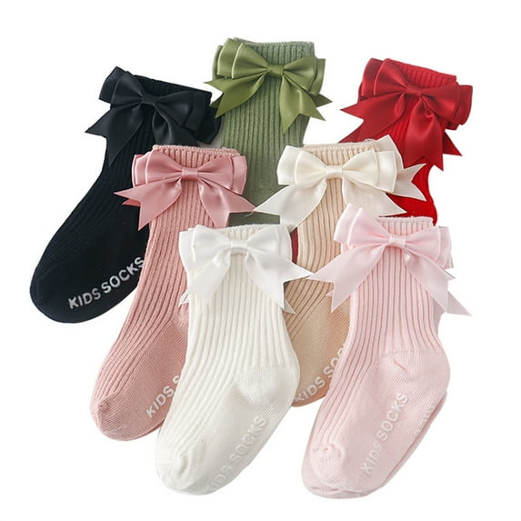 Baby Sweetie Baby Girl Floor Socks Letter Pattern Bowknot Non Slip Toddler Walking Socks with Grips Crew Socks for Kids Infant