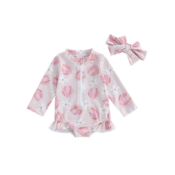 Baby Sweetie Baby Girls Bikini Beach Swimwear Floral/Ice Cream Print Long Sleeve Zip Up One Piece Swimsuit 0-24 Months