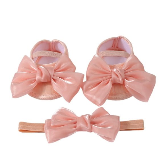 Baby Sweetie Baby Girls Mary Jane Flats and Headband Shiny Bowknot Soft Baptism Shoes and Hairband Set