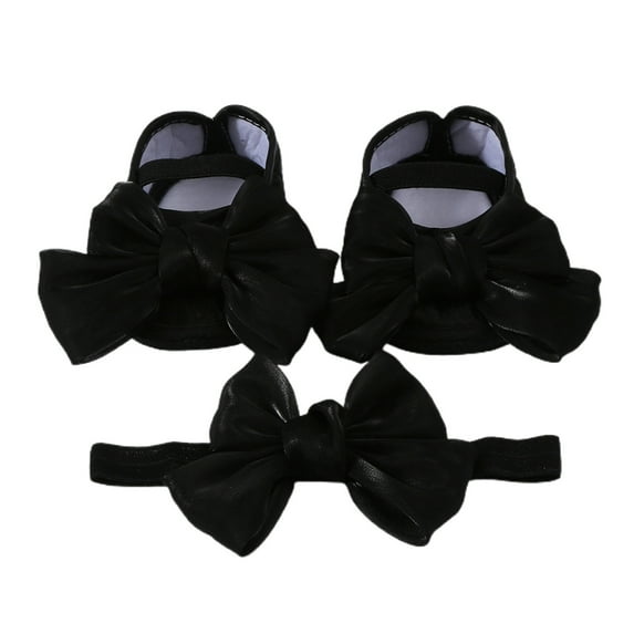 Baby Sweetie Baby Girls Mary Jane Flats and Headband Shiny Bowknot Soft Baptism Shoes and Hairband Set