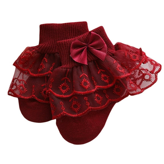 Baby Sweetie Baby Girls Ruffle Lace Socks, Super Soft Infant Ankle Socks Princess Dress Socks with Bow