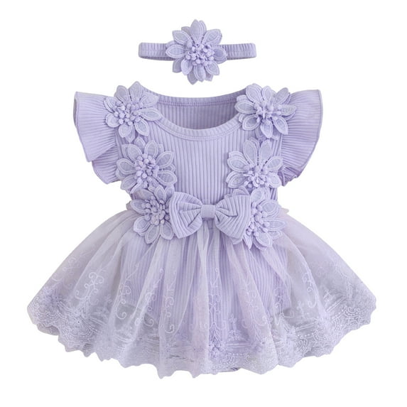 Baby Sweetie Girl Clothes Newborn Romper Dress Infant Lace Ruffle Sleeveless Summer Outfits with Headband 0-18 Months