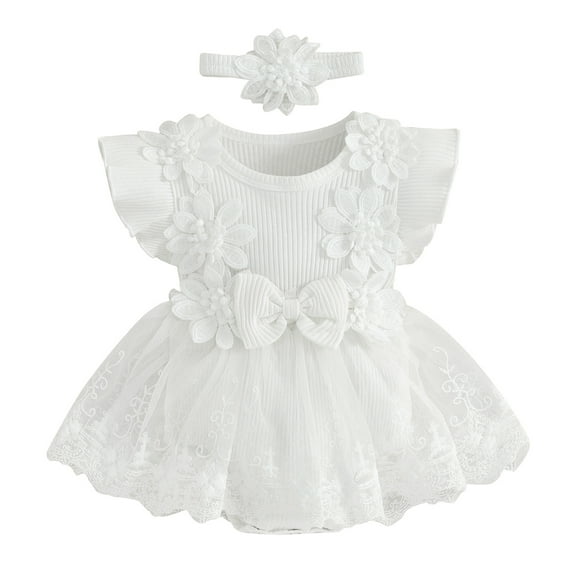 Baby Sweetie Girl Clothes Newborn Romper Dress Infant Lace Ruffle Sleeveless Summer Outfits with Headband 0-18 Months