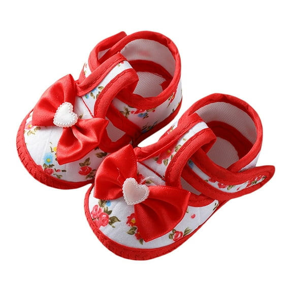 Baby Sweetie Infant Baby Girls Flat Shoes, Soft Sole Bowknot Flower Print Non-slip Toddler First Walkers Shoes