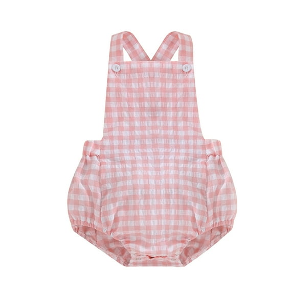 Baby Sweetie Infant Girls Summer Casual Romper Sleeveless Plaid Pattern Print Overalls Summer Clothes