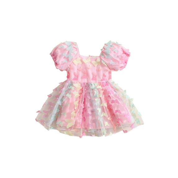 Baby Sweetie Kids Toddler Girl Princess Dress, Short Puff Sleeve 3D Butterfly Tulle Tutu Dress Fairy Dress 6M-5T