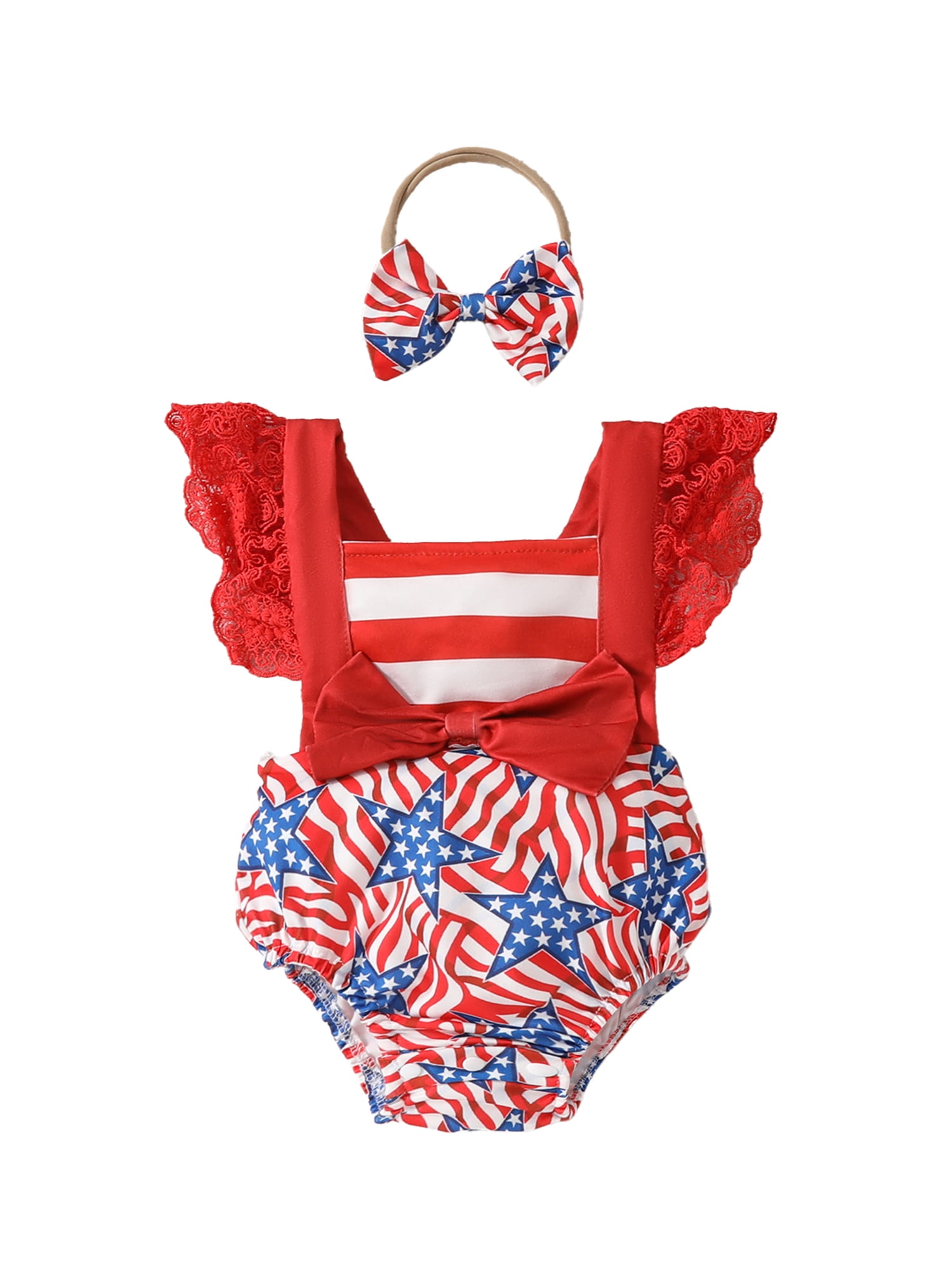 Baby Sweetie Newborn Girl 4th of July Outfit Summer Star Striped Print
