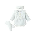thumbnail image 1 of Baby Sweetie Newborn Girls 3Pcs Outfits, Long Sleeve Button Front Ruffle Romper + Socks + Headband Fall Winter Outfits, 1 of 9