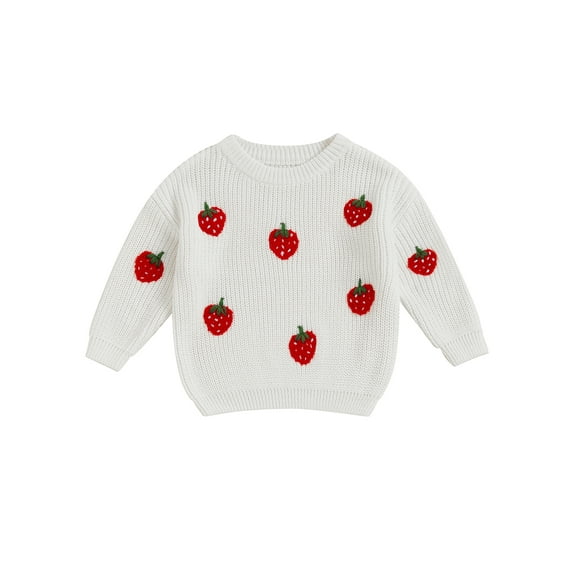 Baby Sweetie Toddler Baby Girls Knit Sweater Strawberry Embroidered Long Sleeve Pullovers Fall Winter Warm Tops Clothes