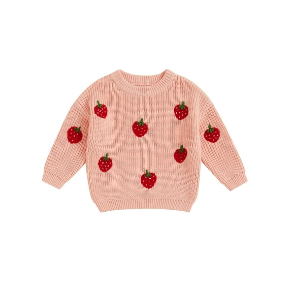 Baby Sweetie Toddler Baby Girls Knit Sweater Strawberry Embroidered Long Sleeve Pullovers Fall Winter Warm Tops Clothes