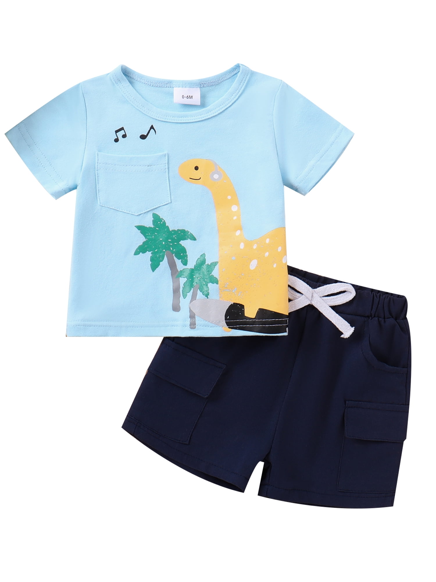 Baby Boy Animal Print Short-Sleeved Top Combo Solid Color Shorts Sets In Summer main image 1