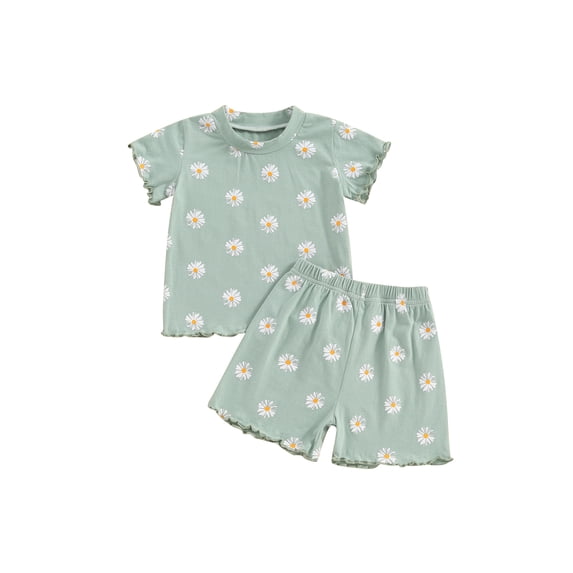 Baby Sweetie Toddler Girl 2Pcs Outfit Daisy Print Short Sleeve T-Shirts Tops and Shorts 2Pcs Summer Clothes Set