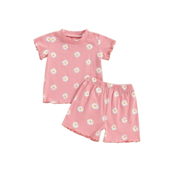Baby Sweetie Toddler Girl 2Pcs Outfit Daisy Print Short Sleeve T-Shirts Tops and Shorts 2Pcs Summer Clothes Set