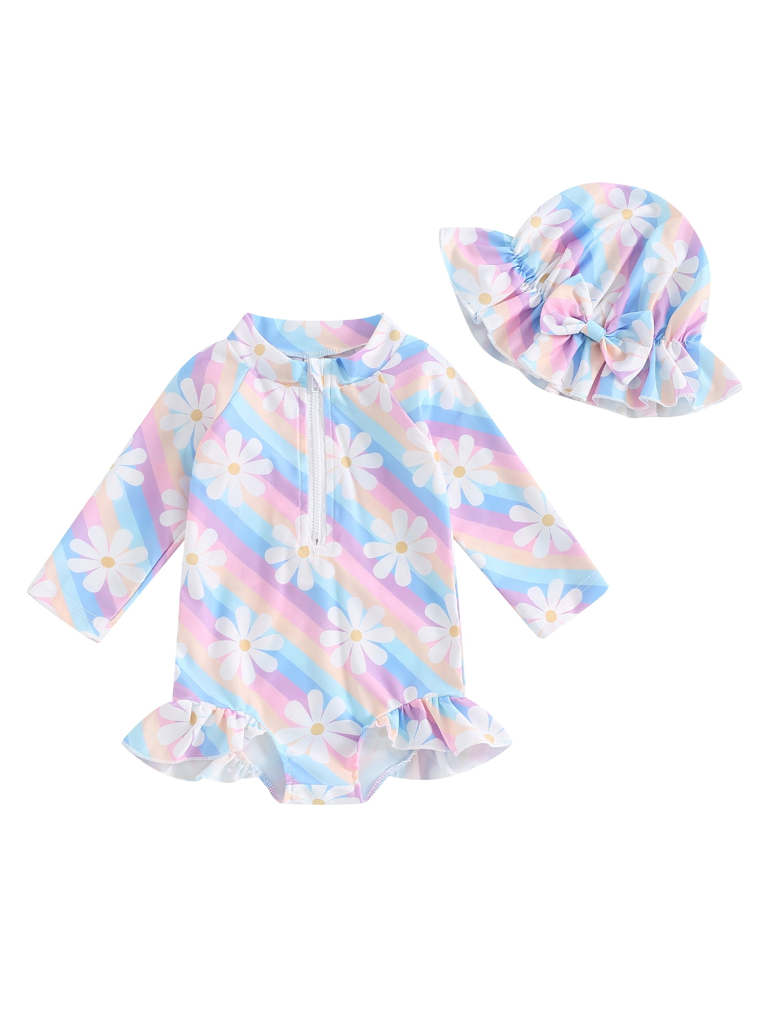 UPF 50 Sunsuit Baby Girl Swimsuit With Sun Hat-Orange Fish