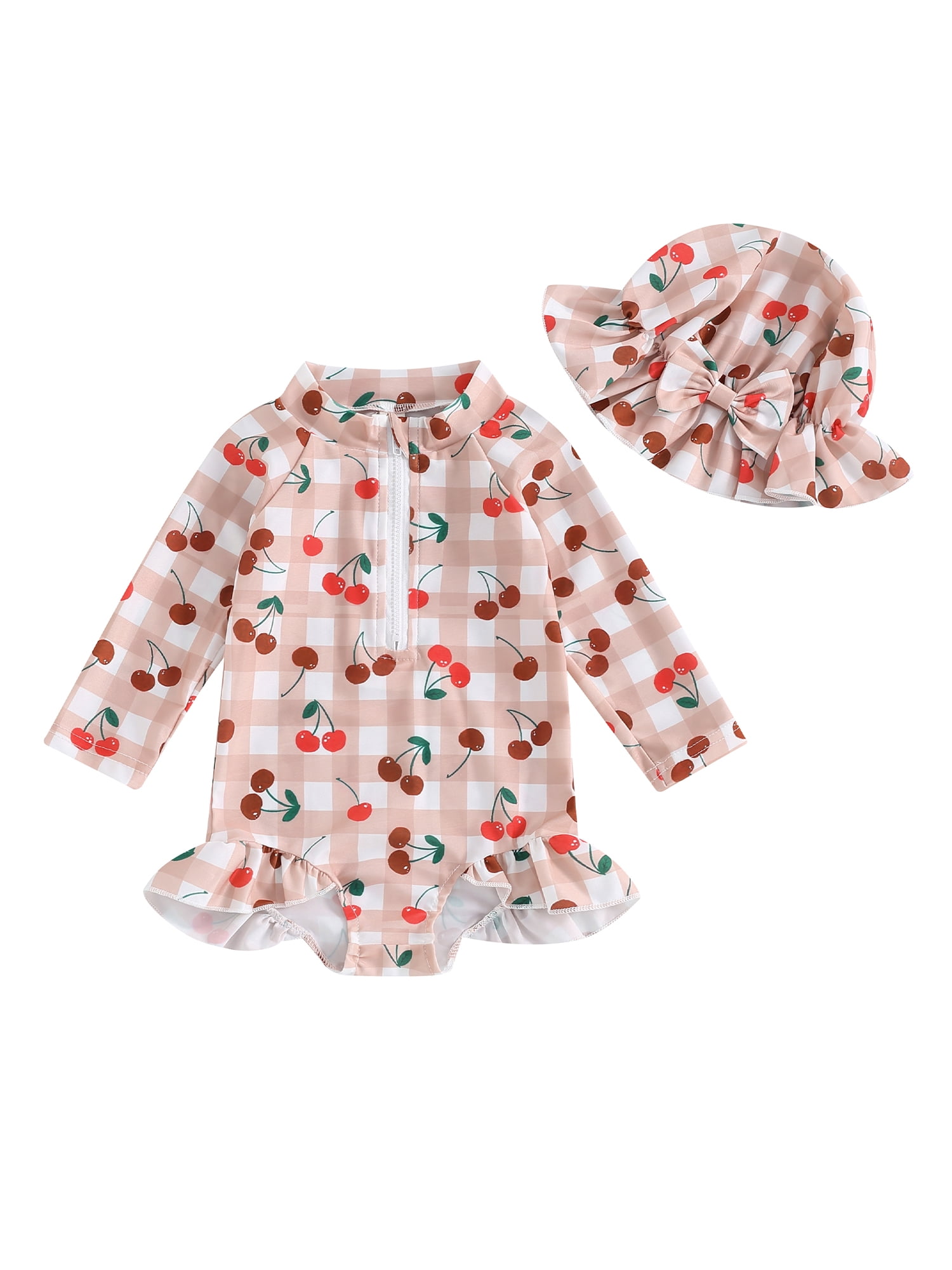UPF 50 Sunsuit Baby Girl Swimsuit With Sun Hat-Orange Fish - View #9