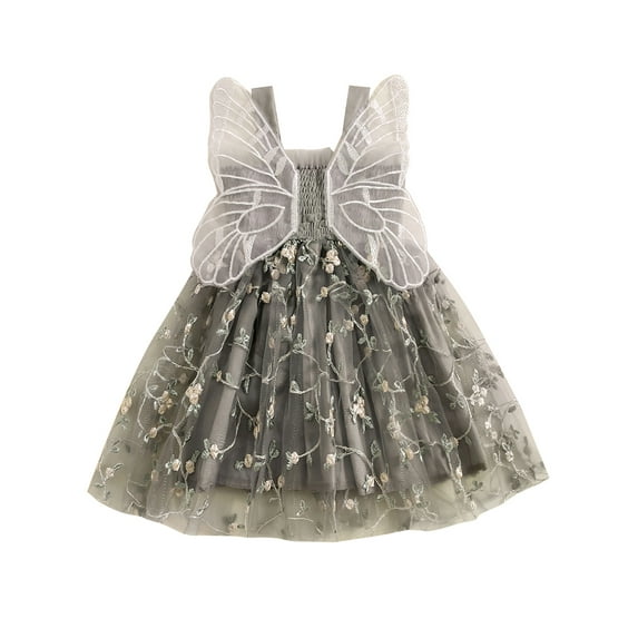 Baby Sweetie Toddler Girls Dress Flower Embroidery Butterfly Tulle Straps Dress Summer Fashion Casual Princess Dress