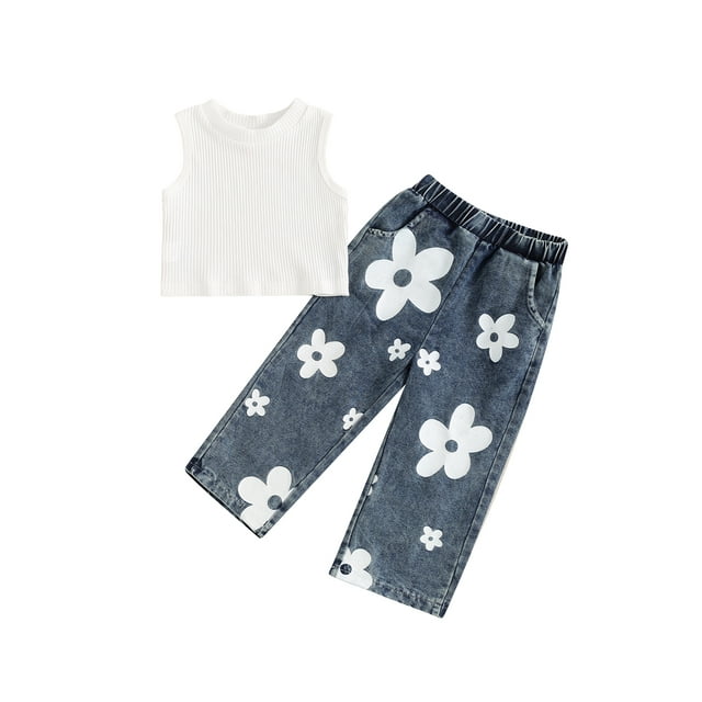 Baby Girl Red Smile Print Sweatshirt & Denim Pants Set