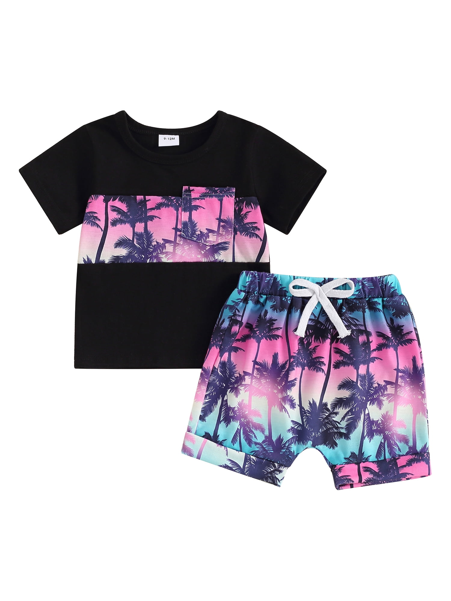 Baby Sweetie Toddler Newborn Boy Summer Outfit, Short Sleeve Leaf Print