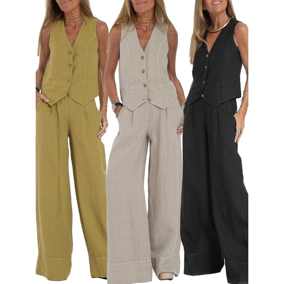 Baby Sweetie Women 2 Piece Outfits Button Down Tank Tops and Wide Leg Pants Set Streetwear Aesthetic Clothes