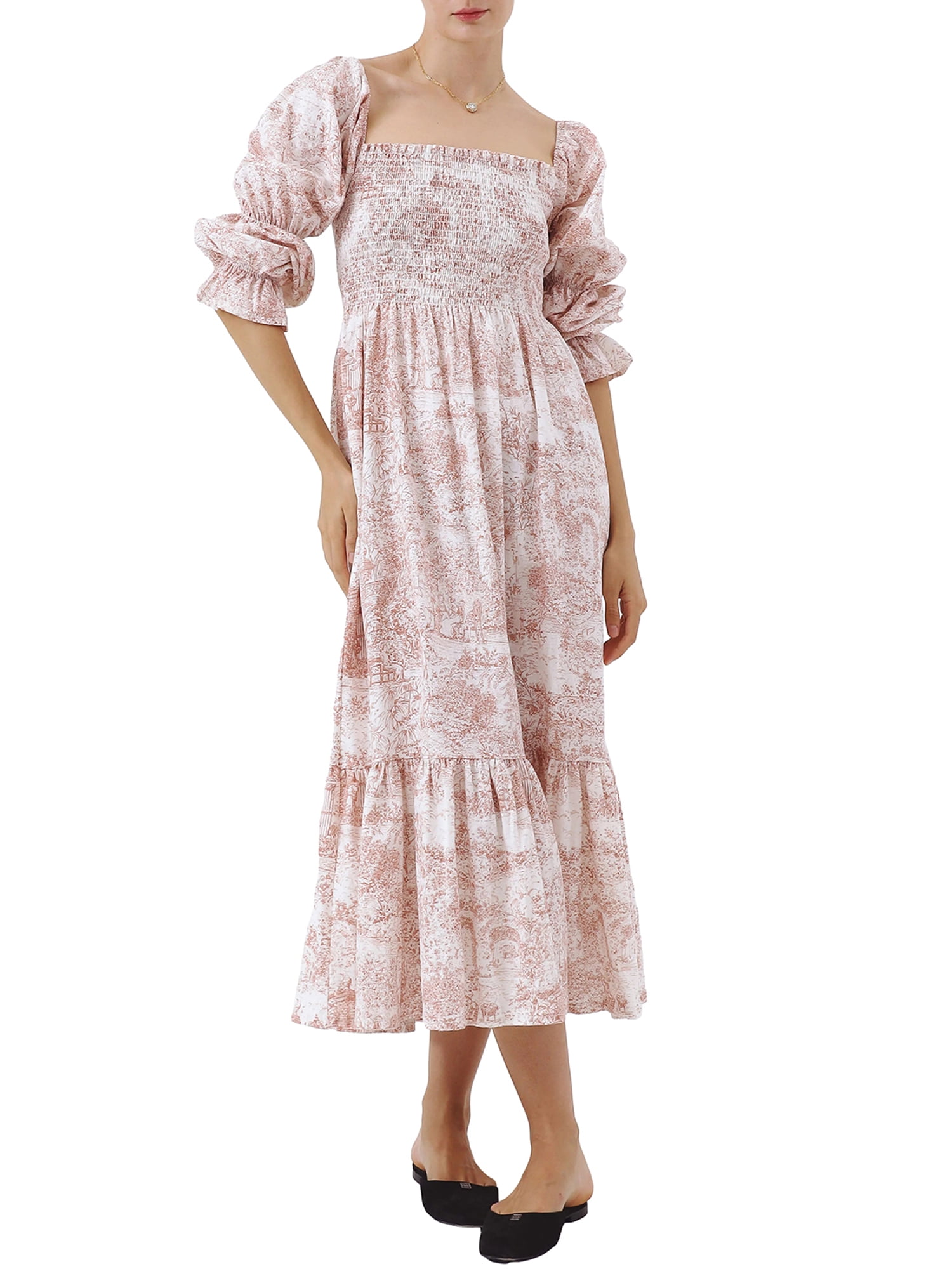 UOOZEE Women's Off Shoulder Maxi Dress With Puff Sleeves & Falbala Pleated Hem - 2025 Fashion
