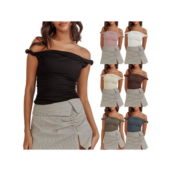 Baby Sweetie Women Off Shoulder Tops Boat Neck Casual T-Shirts Summer Slim Fit Shirts Streetwear