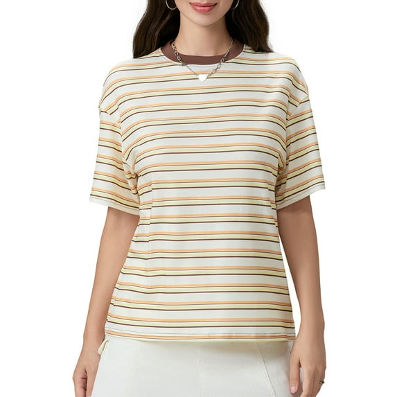 Baby Sweetie Women Oversized Striped T-Shirt Casual Short Sleeve Crewneck Casual Loose Pullover Tops Summer Tee Shirt