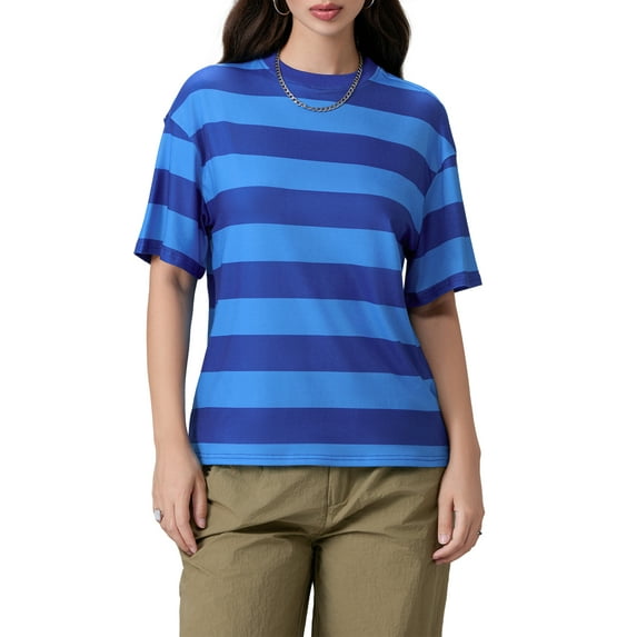 Baby Sweetie Women Oversized Striped T-Shirt Casual Short Sleeve Crewneck Casual Loose Pullover Tops Summer Tee Shirt