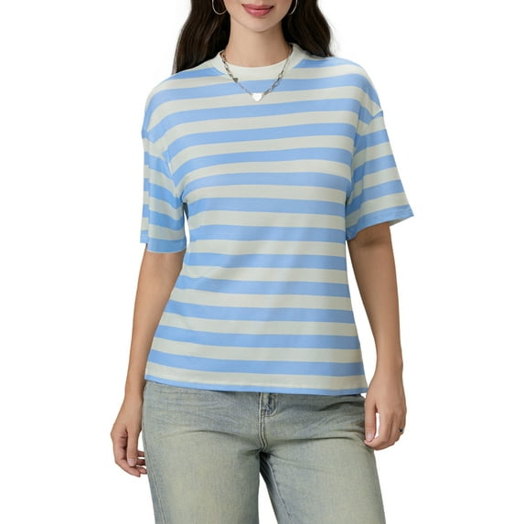 Baby Sweetie Women Oversized Striped T-Shirt Casual Short Sleeve Crewneck Casual Loose Pullover Tops Summer Tee Shirt